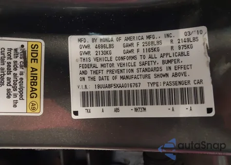 2010 Acura Tl 3.5 z USA, uszkodzony, nr VIN 19UUA8F5XAA016767